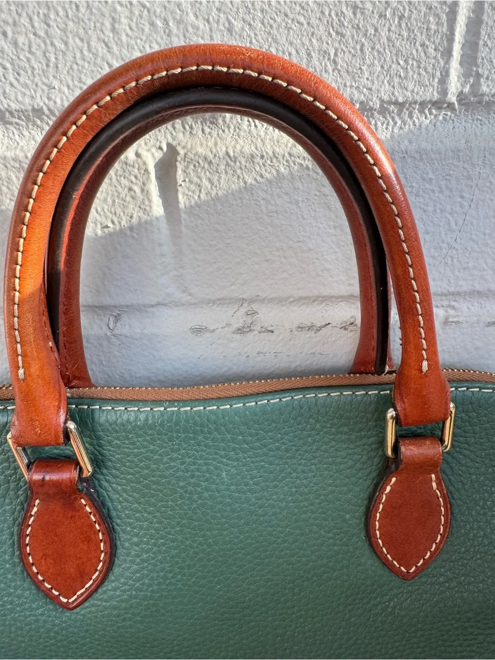 *Dooney & Bourke Green & Tan Satchel Bag Purse